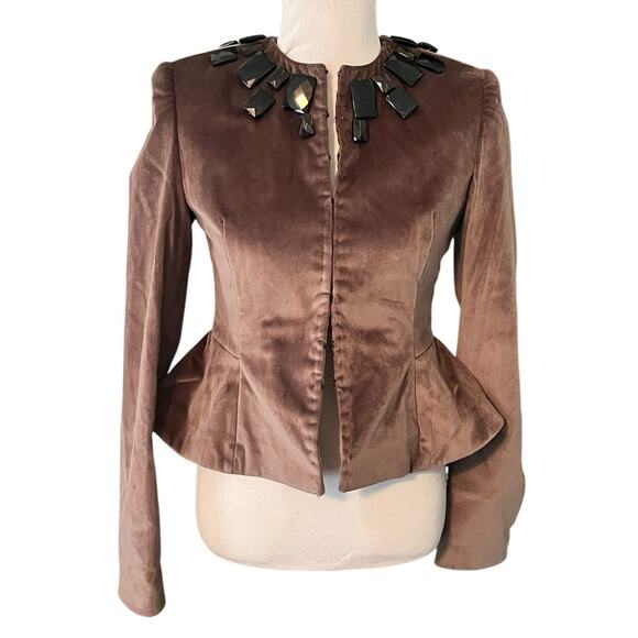NORMAN AMBROSE Vintage Velvet Jacket •S•Brown Jeweled Blazer Brown Peplum Fitted - Picture 1 of 14